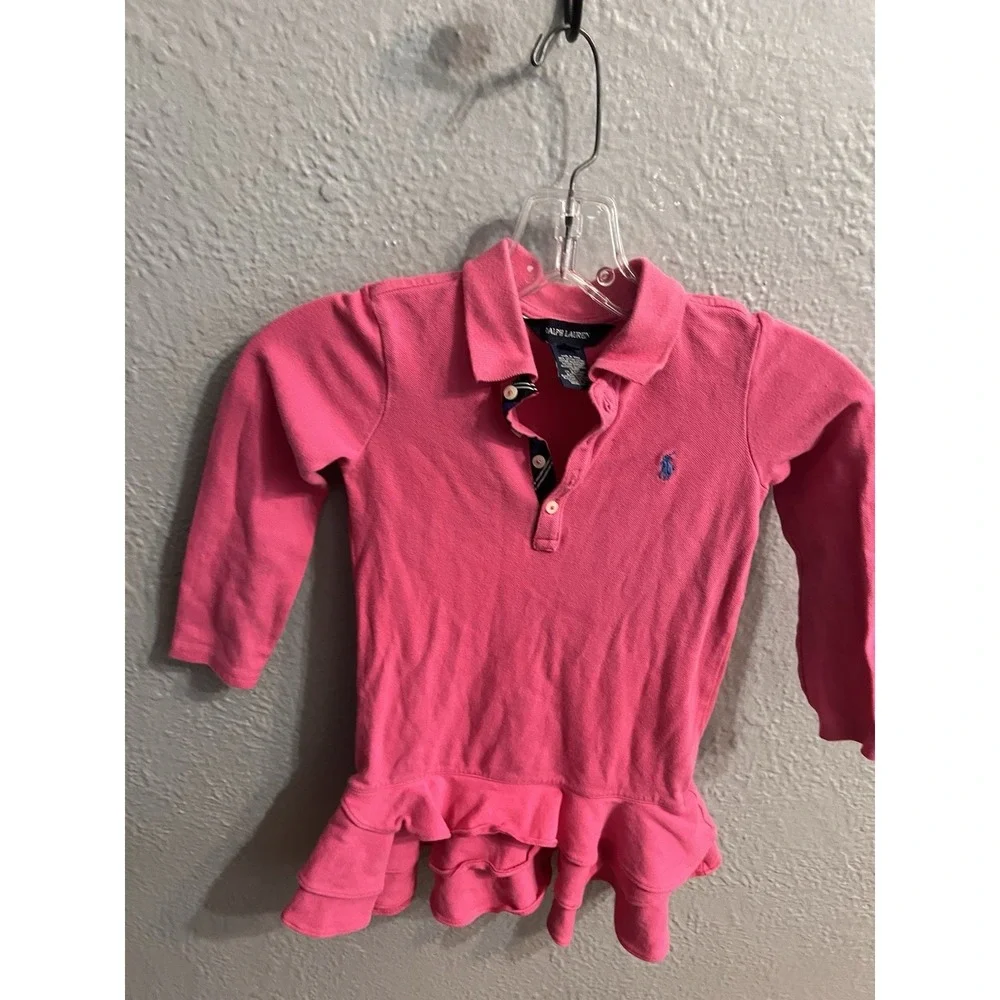Ralph Lauren Girls Long Sleeve Polo Dress Pink Size 4/4T